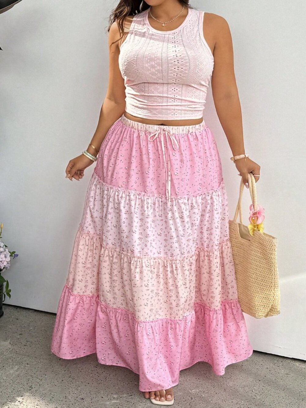 Multicolor Boho Women's Sleeveless Tank Top & Maxi Skirt Set - Picture 5 of 9